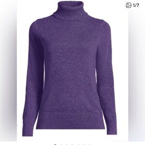 Lands End 100% Cashmere Turtleneck Sweater Heathered Purple Small 6-8 EUC